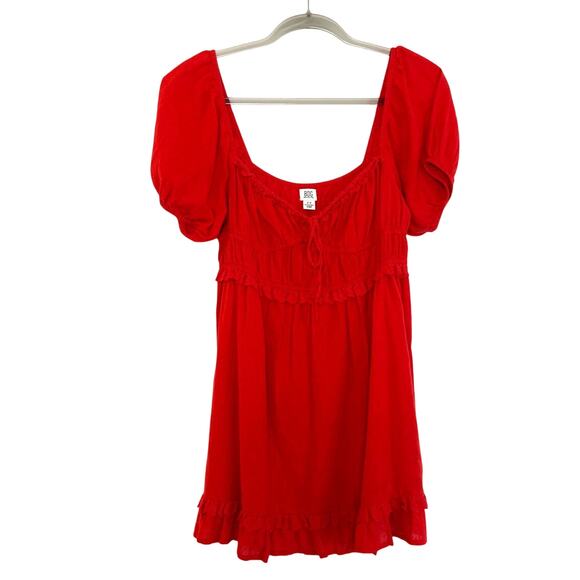 Urban Outfitters BDG Cotton Linen Milkmaid Babydoll Mini Dress Red Sz Small Y2K - Picture 1 of 7